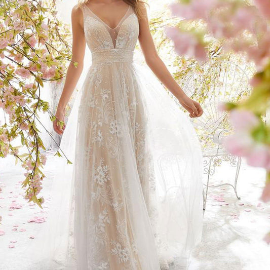 Wedding Dress Sexy V neck Sleeveless Lace Wedding Dress himalipasal