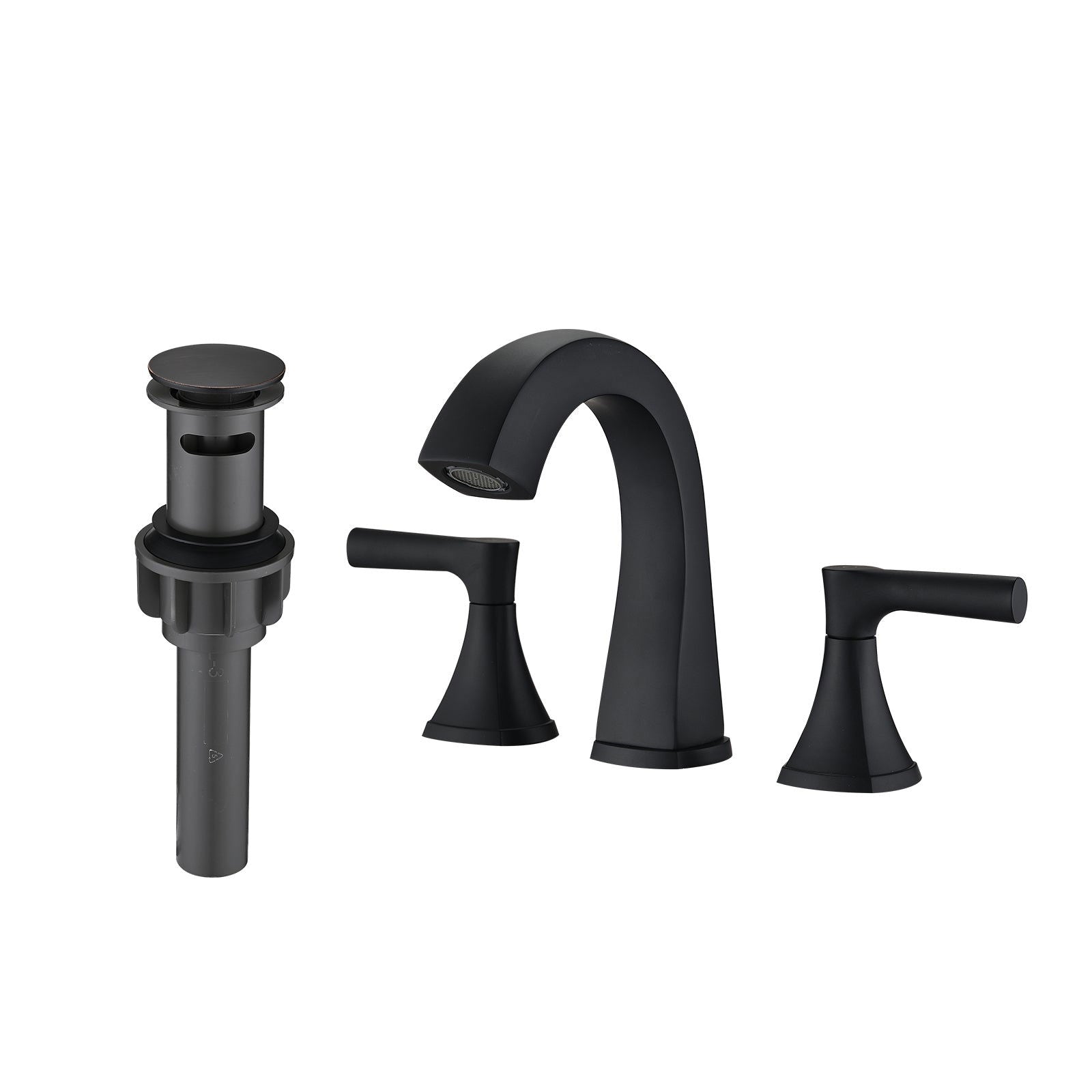 Widespread Bathroom Sink Faucets Two Handle 3 Hole Vanity Bath Faucet with Drain Assembly (Matte Black) himalipasal