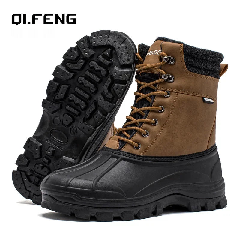 Winter New Outdoor Anti Slip Wear Resistant Snow Boots Men's Work Warm High Top Plush Boots Mountaineering Hiking Touring Shoes himalipasal