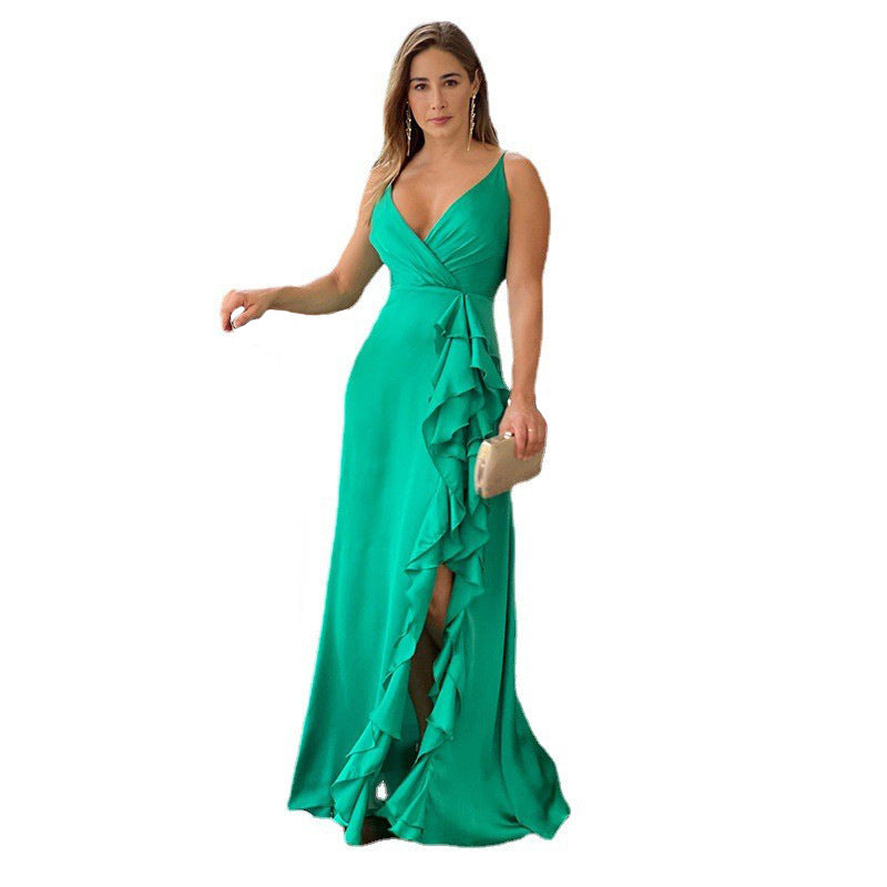 alivia v neck ruffle ombre maxi dress Women Clothing Summer V neck Brace High Waist Ruffles Irregular Asymmetric  Slit Dress