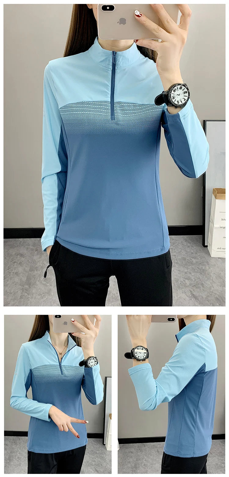 Women Play High Speed T-shirt Collar are Fast Drying Sport Long-sleeved Ice Run Clothing Breathable Mountaineering Wear Abso himalipasal