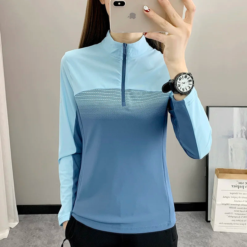 Women Play High Speed T-shirt Collar are Fast Drying Sport Long-sleeved Ice Run Clothing Breathable Mountaineering Wear Abso himalipasal