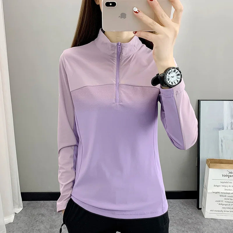 Women Play High Speed T-shirt Collar are Fast Drying Sport Long-sleeved Ice Run Clothing Breathable Mountaineering Wear Abso himalipasal