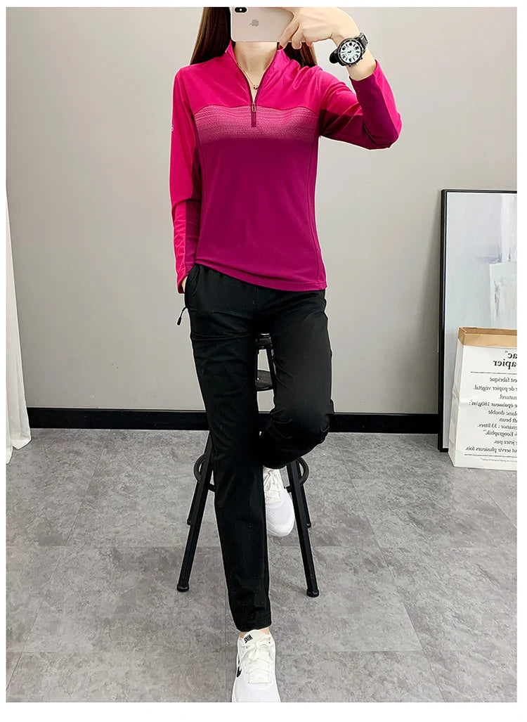 Women Play High Speed T-shirt Collar are Fast Drying Sport Long-sleeved Ice Run Clothing Breathable Mountaineering Wear Abso himalipasal