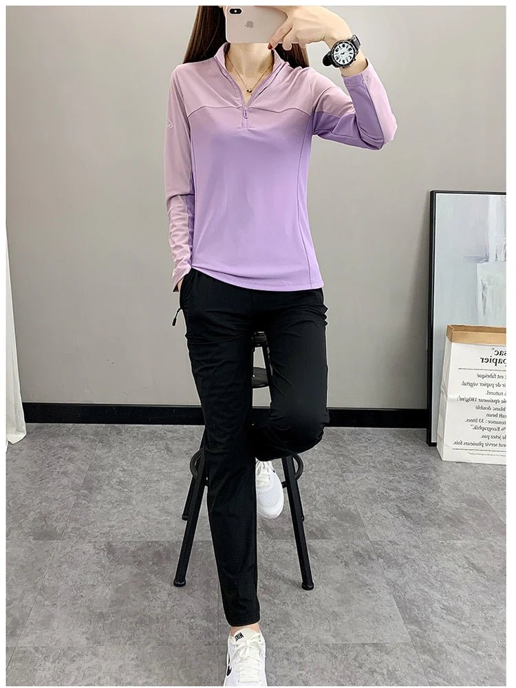 Women Play High Speed T-shirt Collar are Fast Drying Sport Long-sleeved Ice Run Clothing Breathable Mountaineering Wear Abso himalipasal