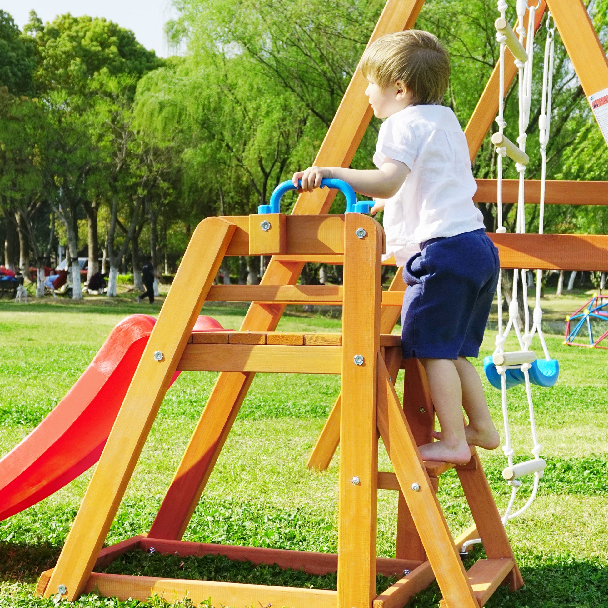 Wooden Swing Set with Slide, Outdoor Playset Backyard Activity Playground Climb Swing Outdoor Play Structure for Toddlers, Ready to Assemble Wooden Swing-N-Slide Set Kids Climbers himalipasal