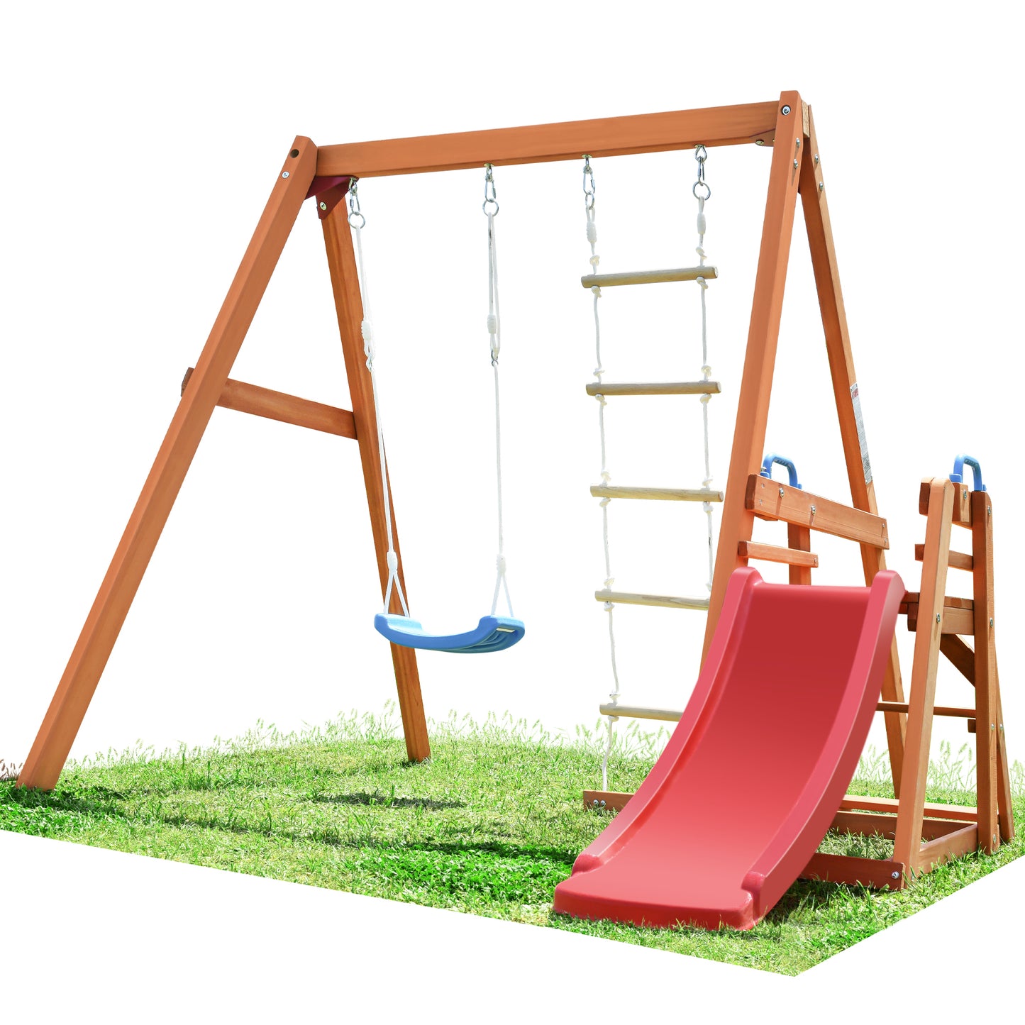 Wooden Swing Set with Slide, Outdoor Playset Backyard Activity Playground Climb Swing Outdoor Play Structure for Toddlers, Ready to Assemble Wooden Swing-N-Slide Set Kids Climbers himalipasal