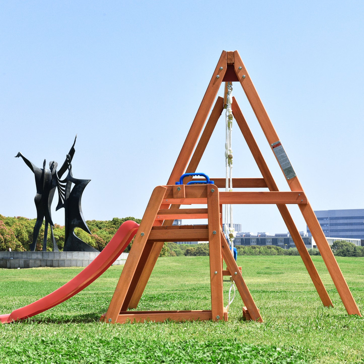 Wooden Swing Set with Slide, Outdoor Playset Backyard Activity Playground Climb Swing Outdoor Play Structure for Toddlers, Ready to Assemble Wooden Swing-N-Slide Set Kids Climbers himalipasal