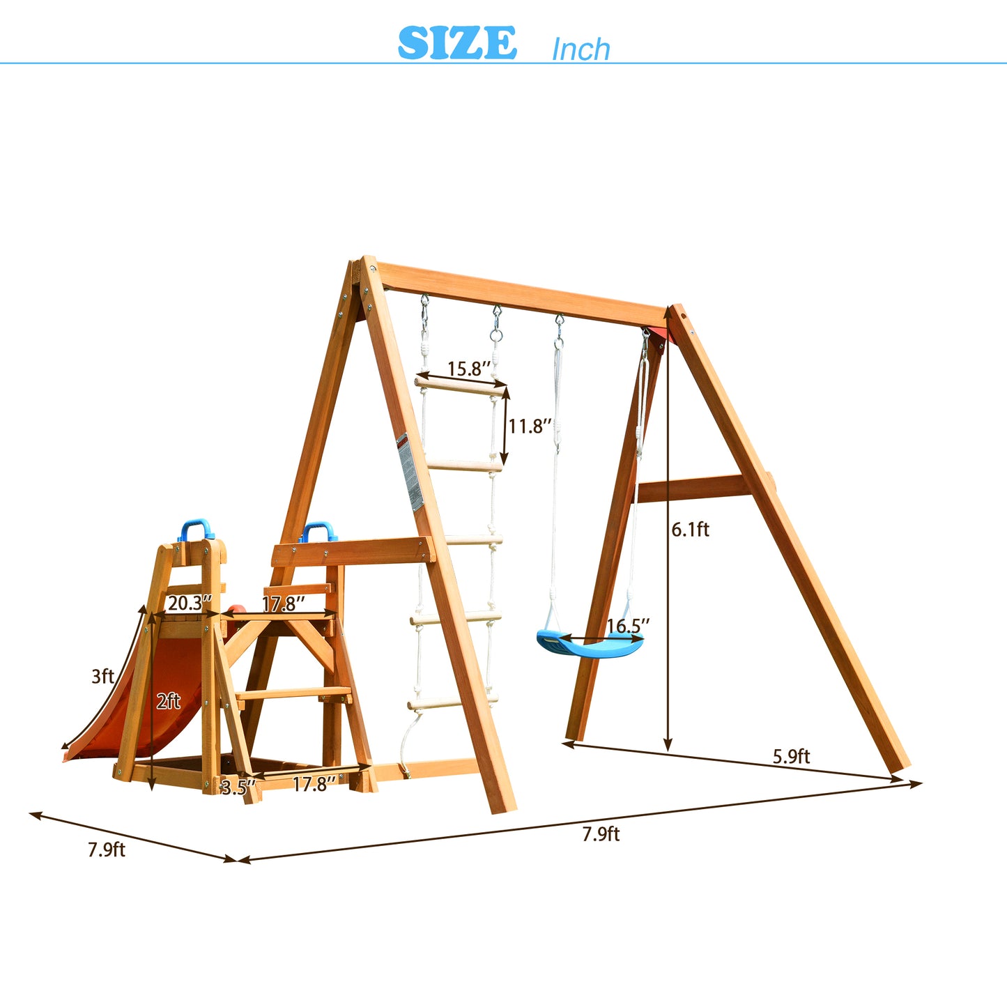 Wooden Swing Set with Slide, Outdoor Playset Backyard Activity Playground Climb Swing Outdoor Play Structure for Toddlers, Ready to Assemble Wooden Swing-N-Slide Set Kids Climbers himalipasal