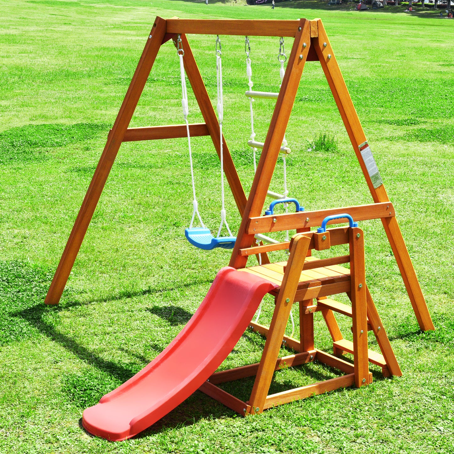 Wooden Swing Set with Slide, Outdoor Playset Backyard Activity Playground Climb Swing Outdoor Play Structure for Toddlers, Ready to Assemble Wooden Swing-N-Slide Set Kids Climbers himalipasal