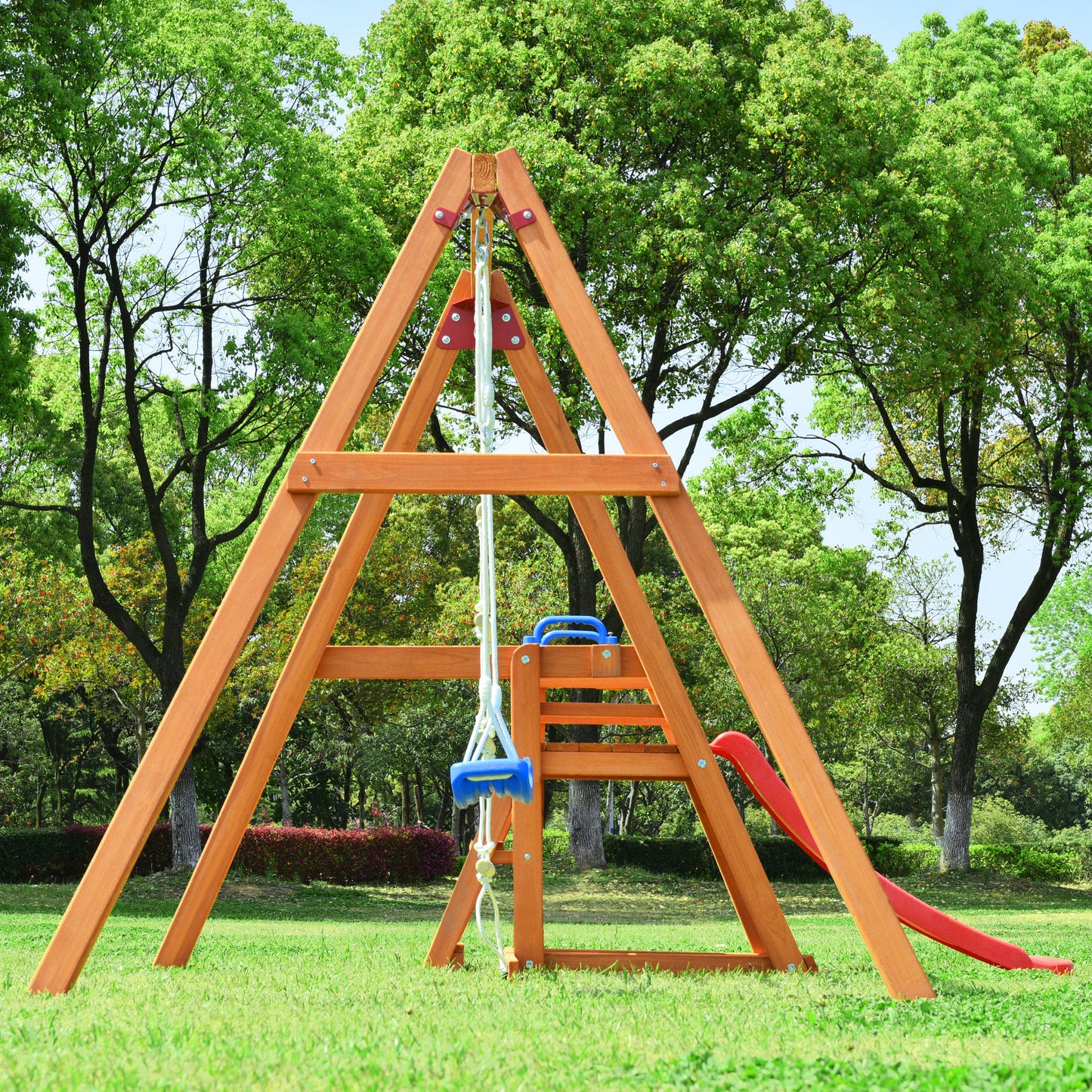 Wooden Swing Set with Slide, Outdoor Playset Backyard Activity Playground Climb Swing Outdoor Play Structure for Toddlers, Ready to Assemble Wooden Swing-N-Slide Set Kids Climbers himalipasal