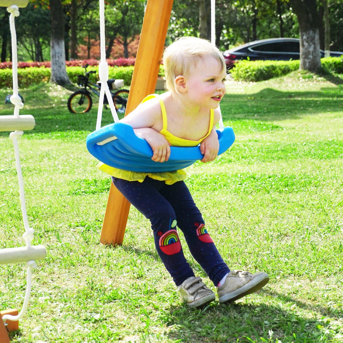 Wooden Swing Set with Slide, Outdoor Playset Backyard Activity Playground Climb Swing Outdoor Play Structure for Toddlers, Ready to Assemble Wooden Swing-N-Slide Set Kids Climbers himalipasal