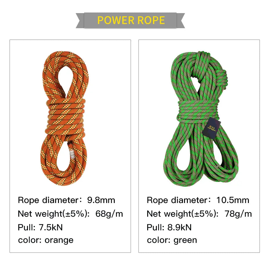 XINDA 9.8mm 10.5mm Diameter Rock Climbing Dynamic Rope Outdoor Hiking Power Rope High strength Cord Lanyard Safety Rope Survival himalipasal