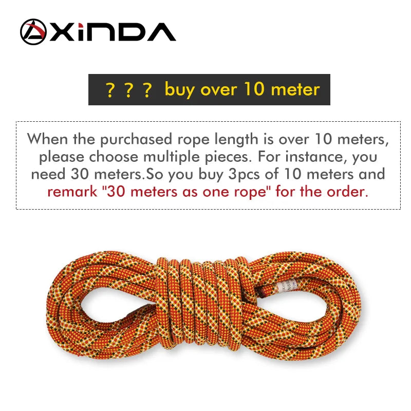 XINDA 9.8mm 10.5mm Diameter Rock Climbing Dynamic Rope Outdoor Hiking Power Rope High strength Cord Lanyard Safety Rope Survival himalipasal