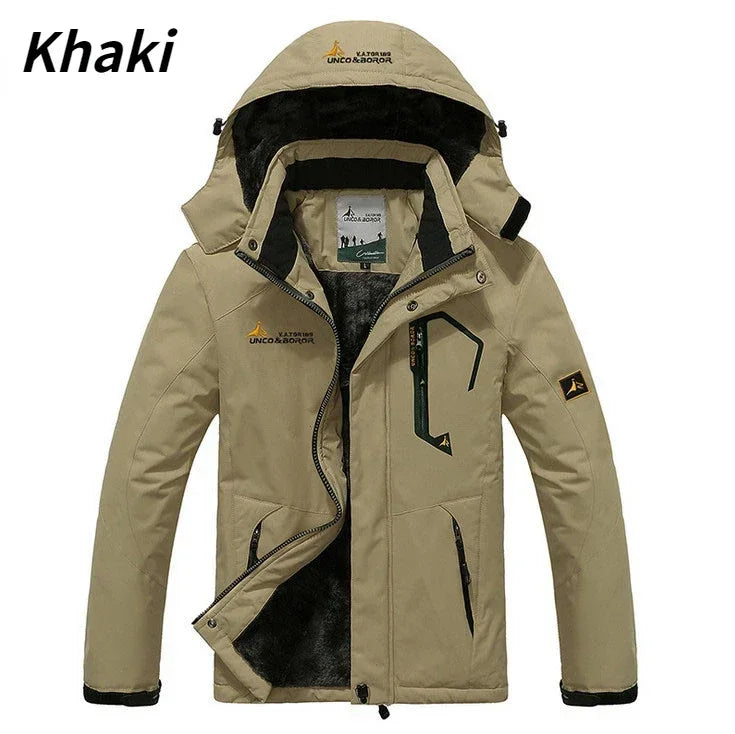 Youth Men Cotton Jacket Outdoor Lining Wool Lining Thickened Windproof Warm Mountaineering Hooded Jacket Cold Resistant Ski Coat himalipasal