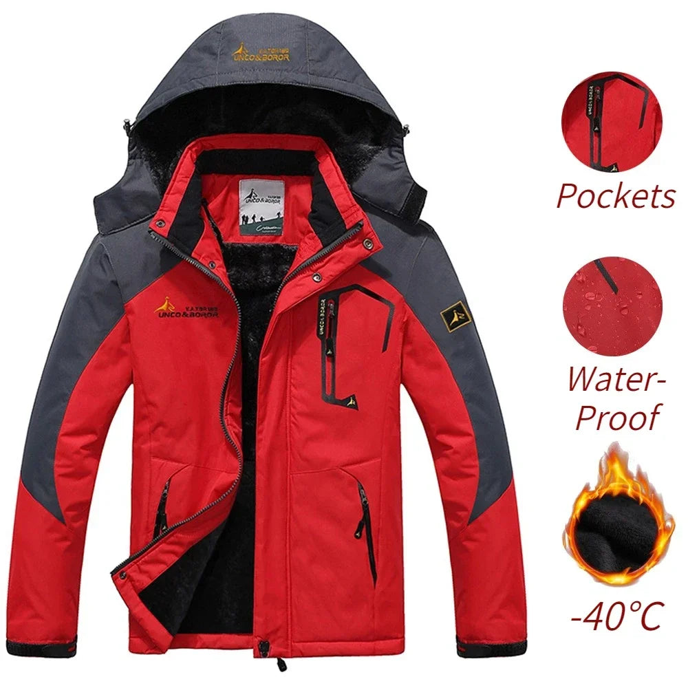 Youth Men Cotton Jacket Outdoor Lining Wool Lining Thickened Windproof Warm Mountaineering Hooded Jacket Cold Resistant Ski Coat himalipasal