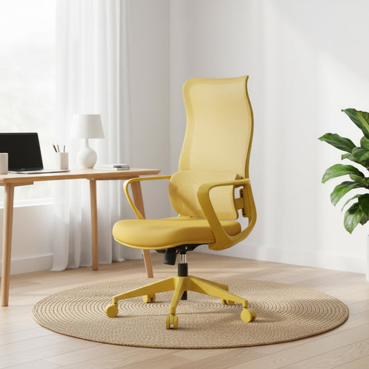 Ergonomic Colorful Office Chair 500lb (About 226.8kg) Home Office Mesh Breathable High Back, With Adjustable Lumbar Support Computer Chair, Integrated Molded Foam Seat Cushion, Fireproof (Yellow)