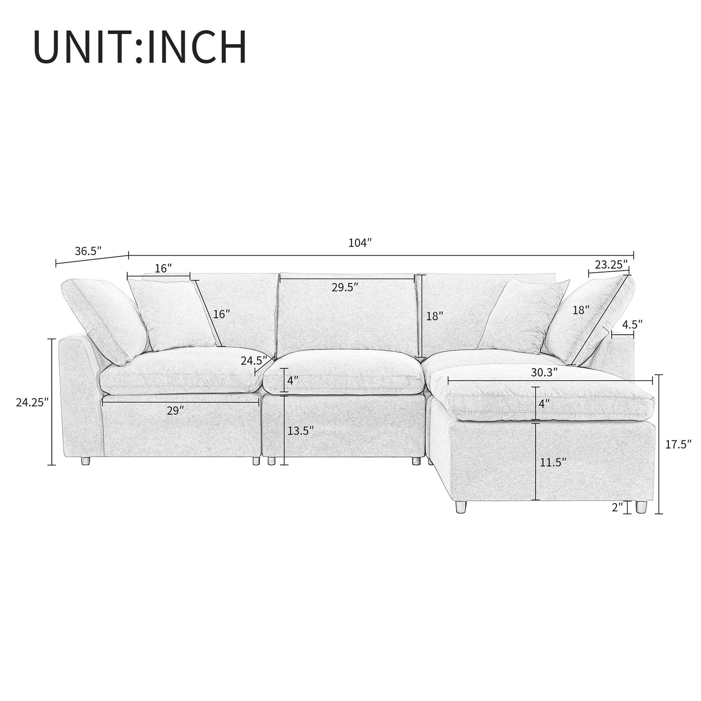 [ Video Provided]U_STYLE Down Filled Upholstery Convertible Sectional Sofa, L Shaped Couch with Reversible Chaise