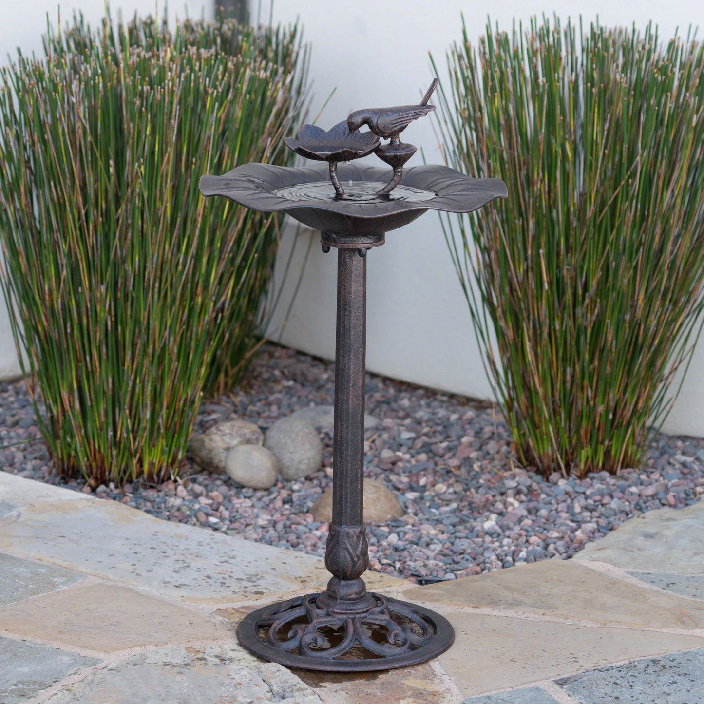 e Lancaster Outdoor Aluminum and Iron Top Bird Bath with Iron Base, Bronze himalipasal