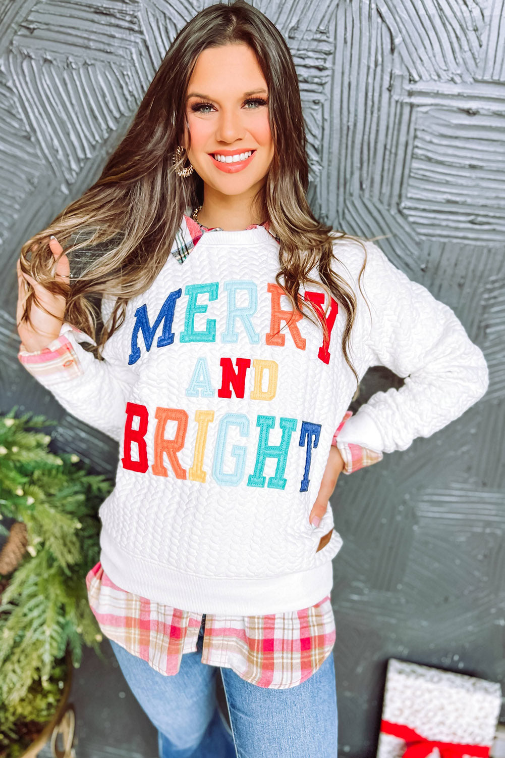 Blackish Green Merry And Bright Quilted Sweatshirt