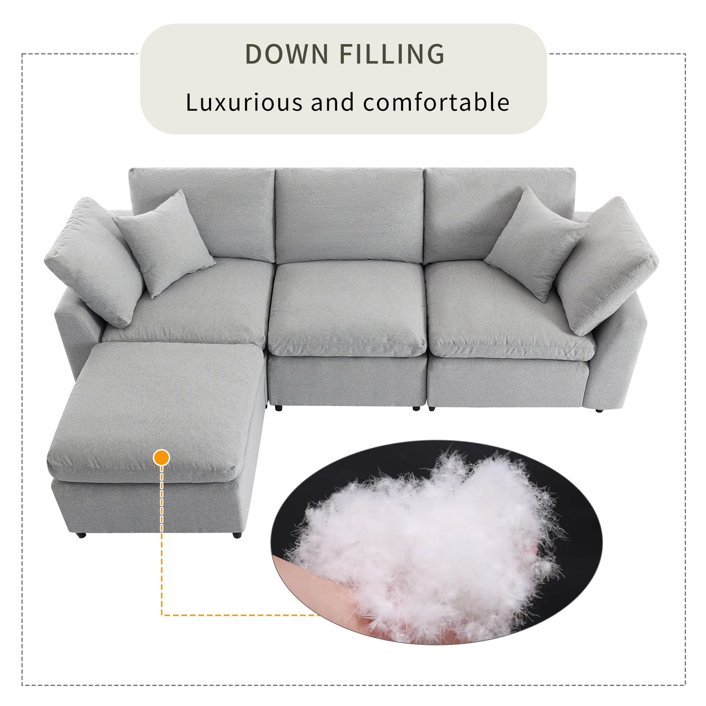 [ Video Provided]U_STYLE Down Filled Upholstery Convertible Sectional Sofa, L Shaped Couch with Reversible Chaise