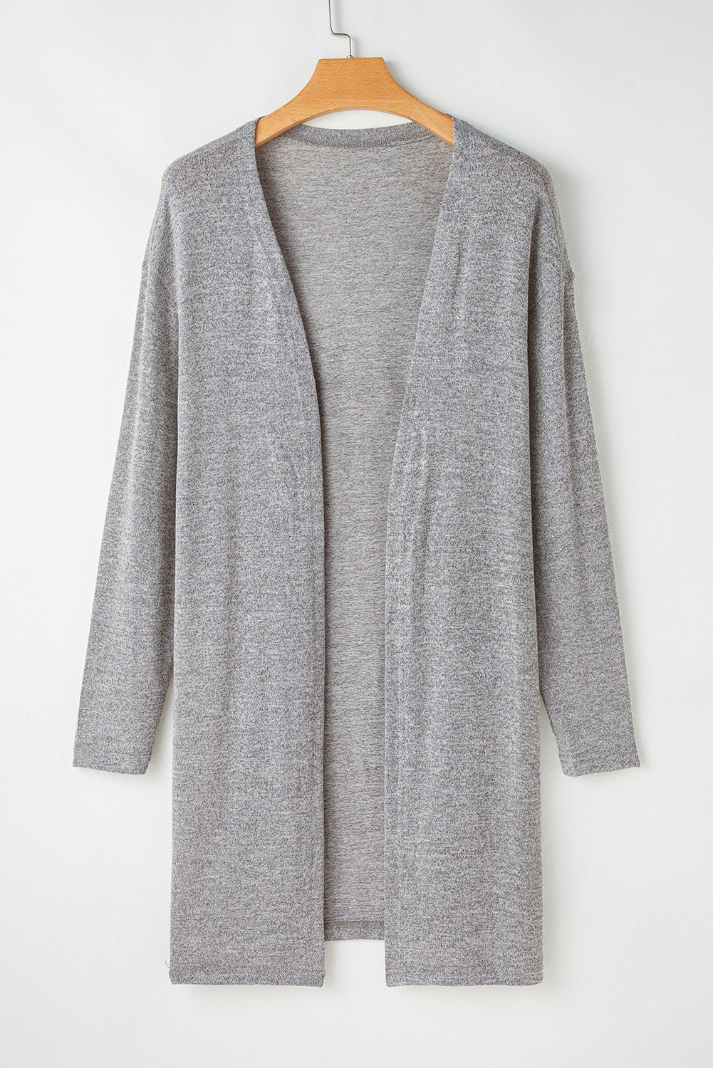 Grey Solid Color Open Front Lightweight Cardigan