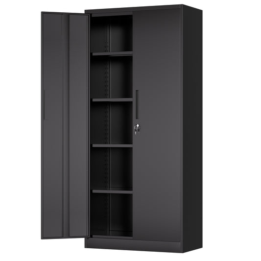 71'H Metal Garage Storage Cabinet, Black Tool Steel Locking Cabinet with Doors and 4 Shelves, Tall Cabinets for Garage Storage Systems Lockable File Cabinet for Home Office, Classroom/Pantry